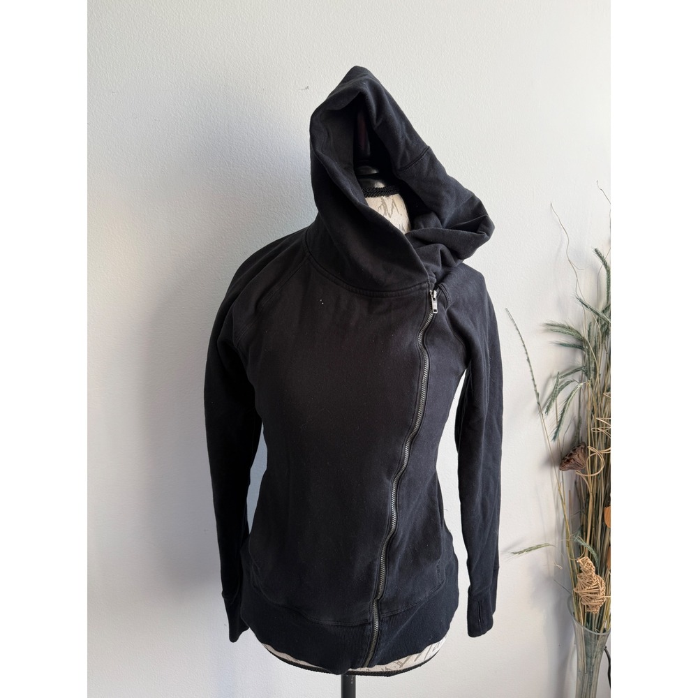 Nike Womens Asymmetric Zip Hoodie Black Cotton Blend Cowl Neck Sweatshirt L